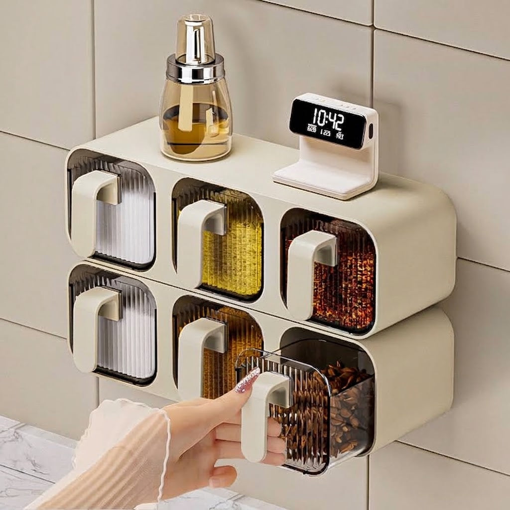 Wall-Mounted Multi-Compartment Seasoning Box Set