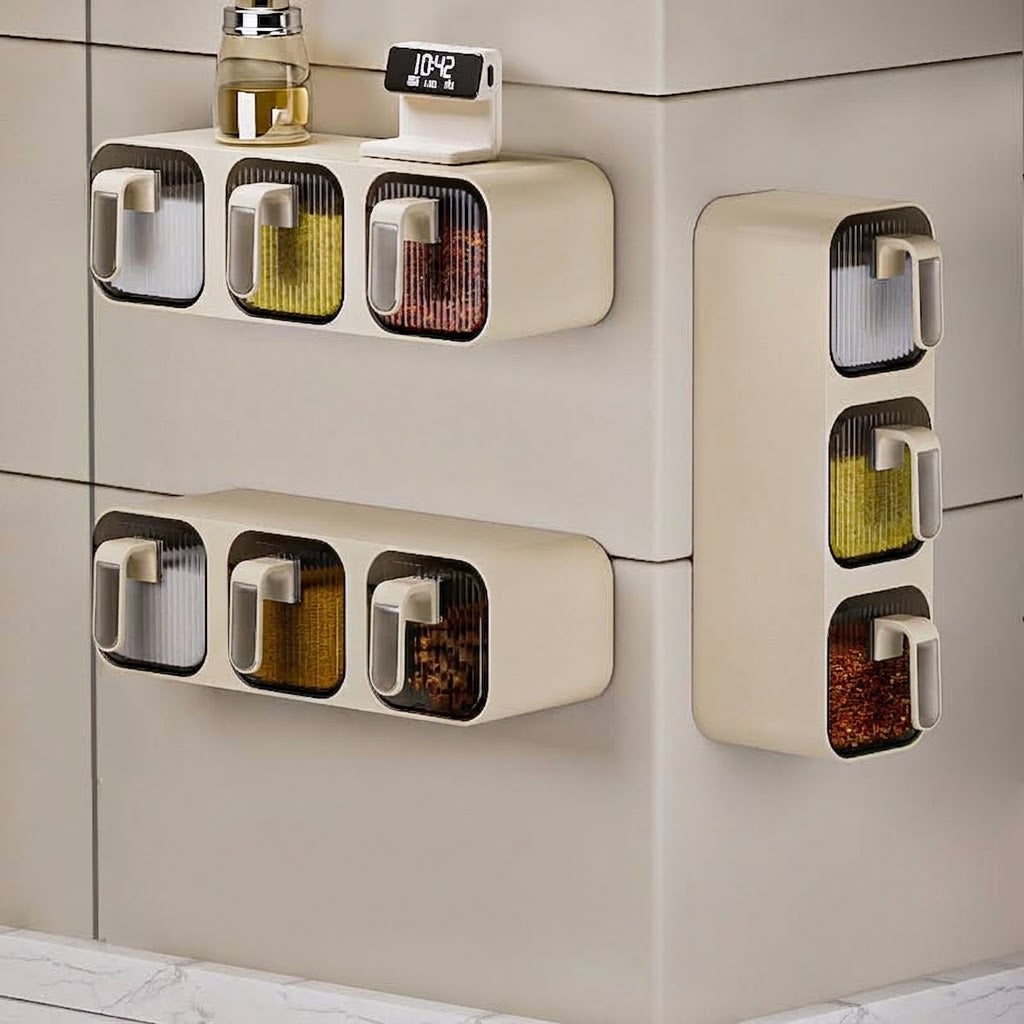 Wall-Mounted Multi-Compartment Seasoning Box Set