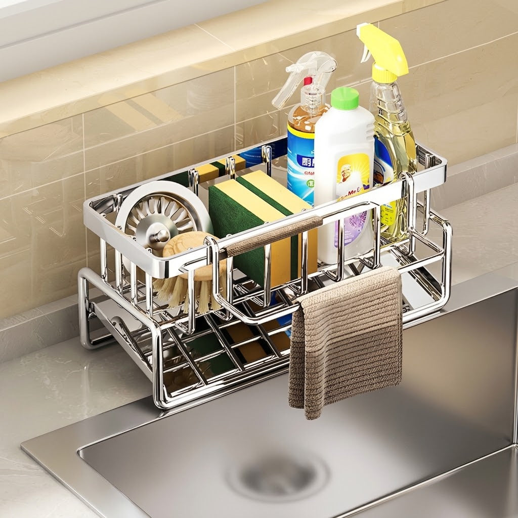 Multifunctional Under-Sink Sponge Organizer with Draining Tray