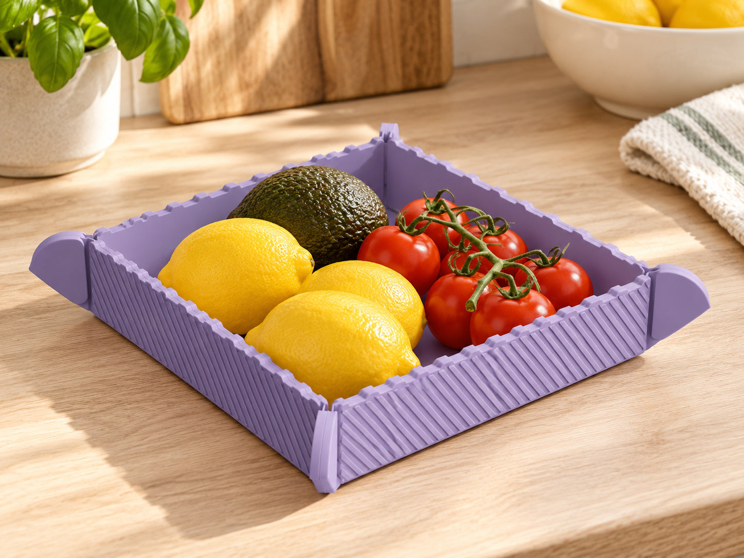 Silicone mat folded into a fruit tray